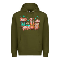 Army Green cute pigs coffee Premium Hoodie - Jasminsmagicworld