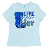 Baby Blue give cancer the boot colon cancer blue ribbon nca Ladies Tee - NancyCooperArtShop