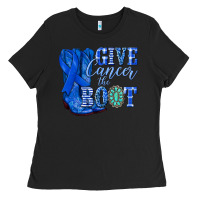 Black give cancer the boot colon cancer blue ribbon nca Ladies Tee - NancyCooperArtShop