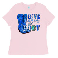 Bubblegum Pink give cancer the boot colon cancer blue ribbon nca Ladies Tee - NancyCooperArtShop