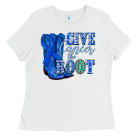 White give cancer the boot colon cancer blue ribbon nca Ladies Tee - NancyCooperArtShop