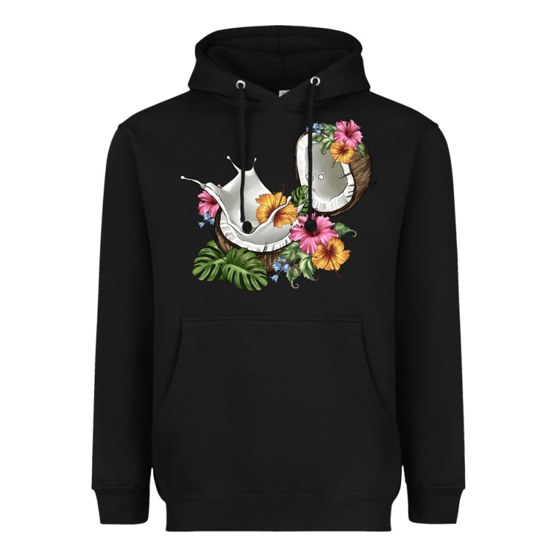 Coconut With Tropical Leavers And Flowers Heavyweight Hoodie by BarkalooDesign | Teevron