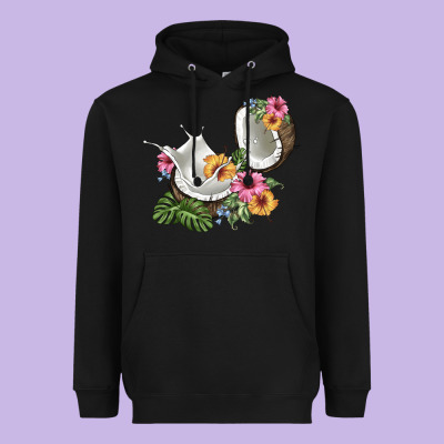 Coconut With Tropical Leavers And Flowers Heavyweight Hoodie Designed By Barkaloodesign