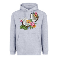 Heather Grey coconut with tropical leavers and flowers Heavyweight Hoodie - BarkalooDesign