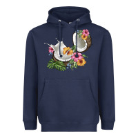 Navy coconut with tropical leavers and flowers Heavyweight Hoodie - BarkalooDesign