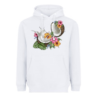 White coconut with tropical leavers and flowers Heavyweight Hoodie - BarkalooDesign