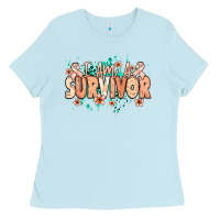 Baby Blue I am a survivor peach ribbon Ladies Tee - NancyCooperArtShop
