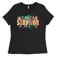 Black I am a survivor peach ribbon Ladies Tee - NancyCooperArtShop