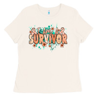 Bone I am a survivor peach ribbon Ladies Tee - NancyCooperArtShop
