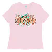 Bubblegum Pink I am a survivor peach ribbon Ladies Tee - NancyCooperArtShop