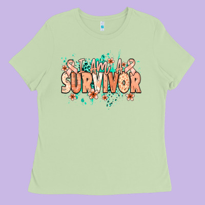 I Am A Survivor Peach Ribbon Ladies Tee Designed By Nancycooperartshop