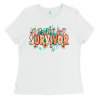 White I am a survivor peach ribbon Ladies Tee - NancyCooperArtShop