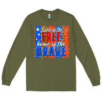Army Green Land of the Free 4th of July Brushstroke Long Sleeve Tee - Jasminsmagicworld
