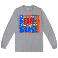 Heather Grey Land of the Free 4th of July Brushstroke Long Sleeve Tee - Jasminsmagicworld
