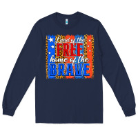 Navy Land of the Free 4th of July Brushstroke Long Sleeve Tee - Jasminsmagicworld