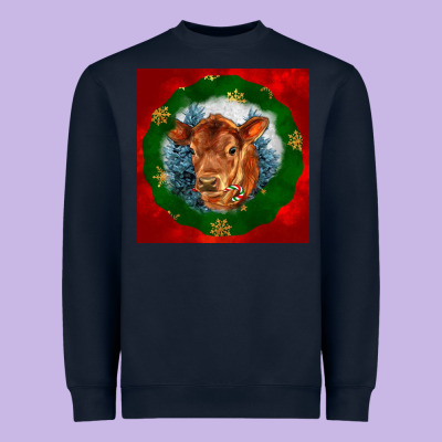 Christmas Red Angus Calf Head Heavyweight Sweatshirt Designed By Lillyallendesigns