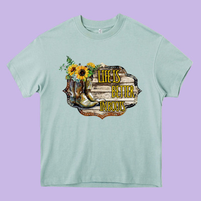 Life Is Better In Boots Heavy Core Tee Designed By Bettercallsaul