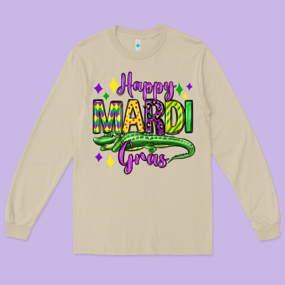 Happy Mardi Gras Alligator Olivia Long Sleeve Tee Designed By Oliviacreatesart