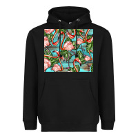 Black flamingos with leaves Heavyweight Hoodie - BarkalooDesign