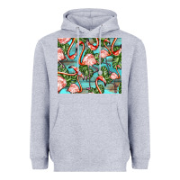 Heather Grey flamingos with leaves Heavyweight Hoodie - BarkalooDesign