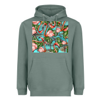 Sage flamingos with leaves Heavyweight Hoodie - BarkalooDesign