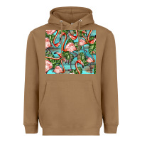 Toasted Coconut flamingos with leaves Heavyweight Hoodie - BarkalooDesign
