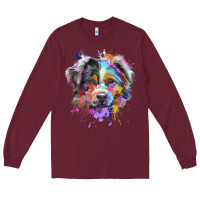 Burgundy Splash Art Australian Shepherd   Aussie Lover Gifts Long Sleeve Tee - longCreatives
