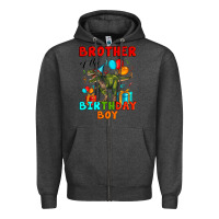 Charcoal Heather brother of the birthday boy t rex Zipper Hoodie - Artiststas