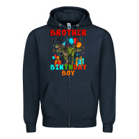Navy brother of the birthday boy t rex Zipper Hoodie - Artiststas