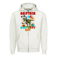 Oatmeal Heather brother of the birthday boy t rex Zipper Hoodie - Artiststas