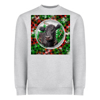 Heather Grey christmas black angus cow Heavyweight Sweatshirt - LillyAllenDesigns