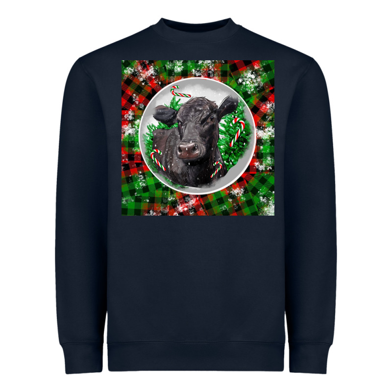 Christmas Black Angus Cow Heavyweight Sweatshirt by LillyAllenDesigns | Teevron