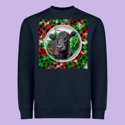 Christmas Black Angus Cow Heavyweight Sweatshirt Designed By Lillyallendesigns