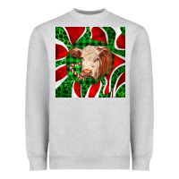 Heather Grey christmas hereford cow face Heavyweight Sweatshirt - LillyAllenDesigns