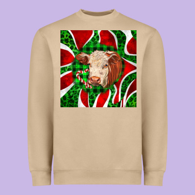 Christmas Hereford Cow Face Heavyweight Sweatshirt Designed By Lillyallendesigns