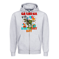 Heather Grey grandma of the birthday boy t rex Zipper Hoodie - Artiststas