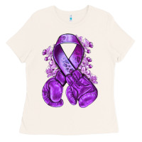 Bone purple ribbon with boxing gloves Ladies Tee - NancyCooperArtShop