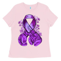 Bubblegum Pink purple ribbon with boxing gloves Ladies Tee - NancyCooperArtShop