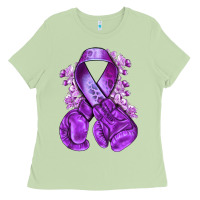 Purple Ribbon With Boxing Gloves Ladies Tee | Teevron