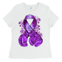 White purple ribbon with boxing gloves Ladies Tee - NancyCooperArtShop