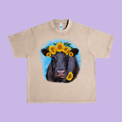 Black Angus With Sunflower Urban Heavy Tee Designed By Ranaportraitstore