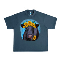 Midnight Navy black angus with sunflower Urban Heavy Tee - RanaPortraitStore