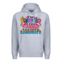 Heather Grey ive survived too many storms to be thered by raind Premium Hoodie - CowhideDigitalArt