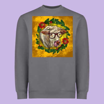 Christmas Charolais Cow Face Heavyweight Sweatshirt Designed By Lillyallendesigns