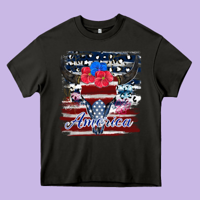 Bull Skull America Heavy Core Tee Designed By Jahusdesignshop