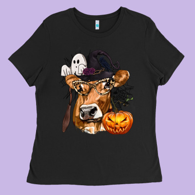 Boo Heifer Cow Halloween Ladies Tee Designed By Texasbilliewilder