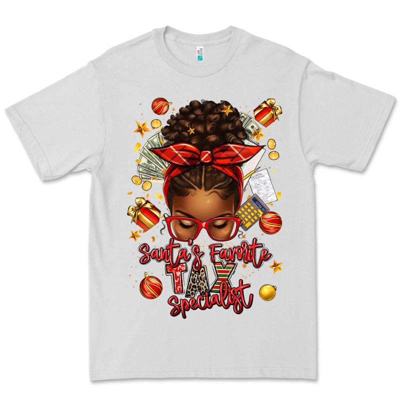 Santa Favorite Tax Specialist Afro Messy Bun Premium Tee by texasbilliewilder | Teevron
