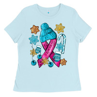 Baby Blue winter breast cancer ribbon Ladies Tee - NancyCooperArtShop