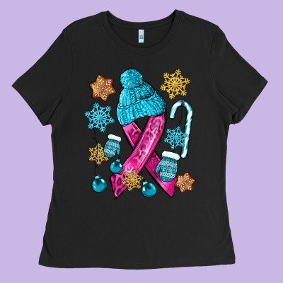 Winter Breast Cancer Ribbon Ladies Tee Designed By Nancycooperartshop