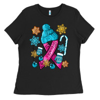 Black winter breast cancer ribbon Ladies Tee - NancyCooperArtShop